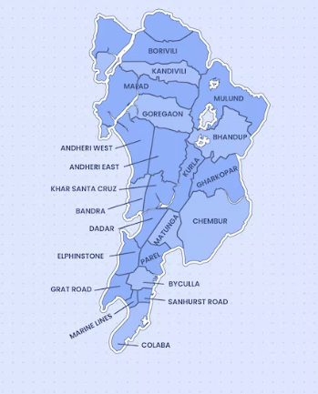 Mumbai footprint map showing major suburban and city areas
